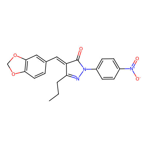 (4E)-4-(1,3-benzodioxol-5-ylmethylidene)-2-(4-nitrophenyl)-5-propylpyrazol-3-one structure