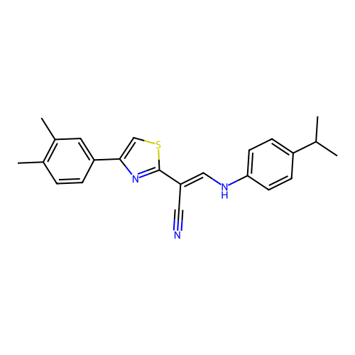 (E)-2-(4-(3,4-dimethylphenyl)thiazol-2-yl)-3-((4-isopropylphenyl)amino)acrylonitrile structure