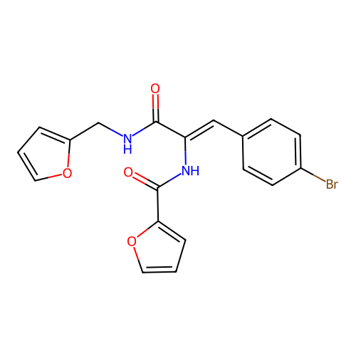 N-[2-(4-bromophenyl)-1-(2-furylmethylcarbamoyl)ethenyl]furan-2-carboxamide structure