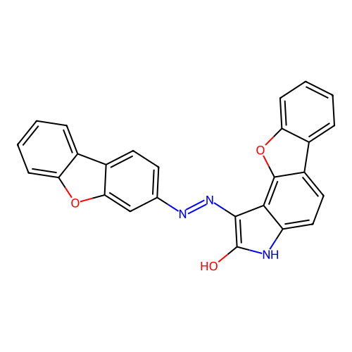 1-(2-(dibenzo[b,d]furan-3-yl)hydrazono)-1H-benzofuro[2,3-e]indol-2(3H)-one structure