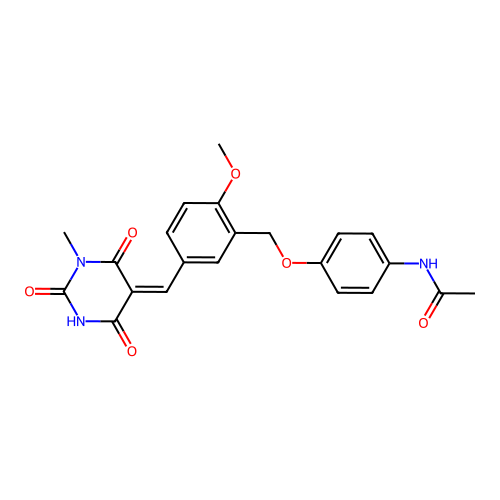 (Z)-N-(4-((2-methoxy-5-((1-methyl-2,4,6-trioxotetrahydropyrimidin-5(2H)-ylidene)methyl)benzyl)oxy)phenyl)acetamide structure