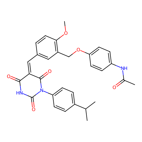 (Z)-N-(4-((5-((1-(4-isopropylphenyl)-2,4,6-trioxotetrahydropyrimidin-5(2H)-ylidene)methyl)-2-methoxybenzyl)oxy)phenyl)acetamide structure