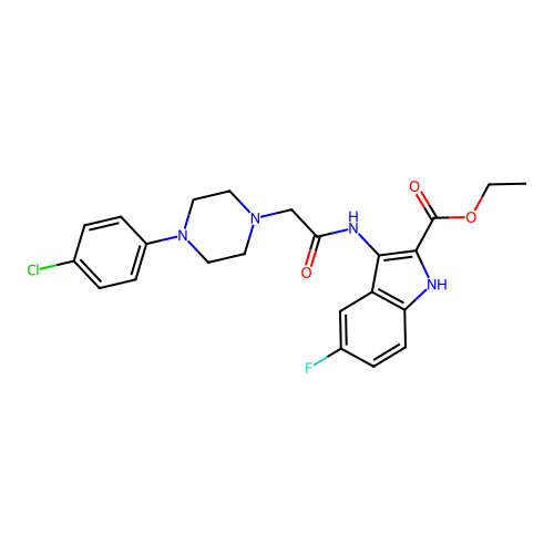 Ethyl 3-[[2-[4-(4-chlorophenyl)piperazin-1-yl]acetyl]amino]-5-fluoro-1H-indole-2-carboxylate structure