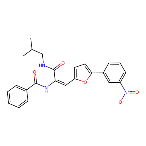 (E)-N-(3-(isobutylamino)-1-(5-(3-nitrophenyl)furan-2-yl)-3-oxoprop-1-en-2-yl)benzamide structure