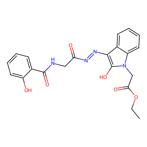 (Z)-ethyl 2-(3-(2-(2-(2-hydroxybenzamido)acetyl)hydrazono)-2-oxoindolin-1-yl)acetate structure