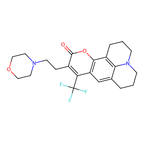 10-(2-morpholinoethyl)-9-(trifluoromethyl)-2,3,6,7-tetrahydro-1H-pyrano[2,3-f]pyrido[3,2,1-ij]quinolin-11(5H)-one structure