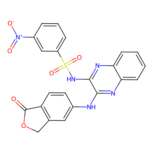 3-nitro-N-[3-[(1-oxo-3H-2-benzofuran-5-yl)amino]quinoxalin-2-yl]benzenesulfonamide structure