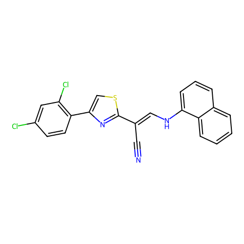 (E)-2-[4-(2,4-dichlorophenyl)-1,3-thiazol-2-yl]-3-(naphthalen-1-ylamino)prop-2-enenitrile structure
