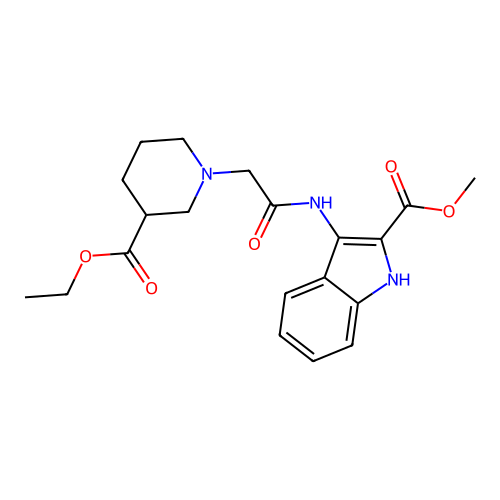 methyl 3-({[3-(ethoxycarbonyl)piperidin-1-yl]acetyl}amino)-1H-indole-2-carboxylate structure