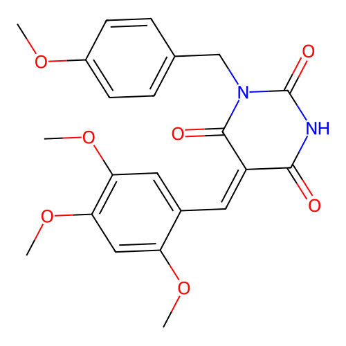 (5Z)-1-(4-methoxybenzyl)-5-(2,4,5-trimethoxybenzylidene)pyrimidine-2,4,6(1H,3H,5H)-trione structure