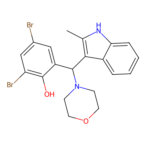 2,4-dibromo-6-[(2-methyl-1H-indol-3-yl)(morpholin-4-yl)methyl]phenol structure