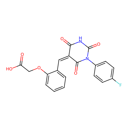 (2-{(Z)-[1-(4-fluorophenyl)-4-hydroxy-2,6-dioxo-1,6-dihydropyrimidin-5(2H)-ylidene]methyl}phenoxy)acetic acid structure