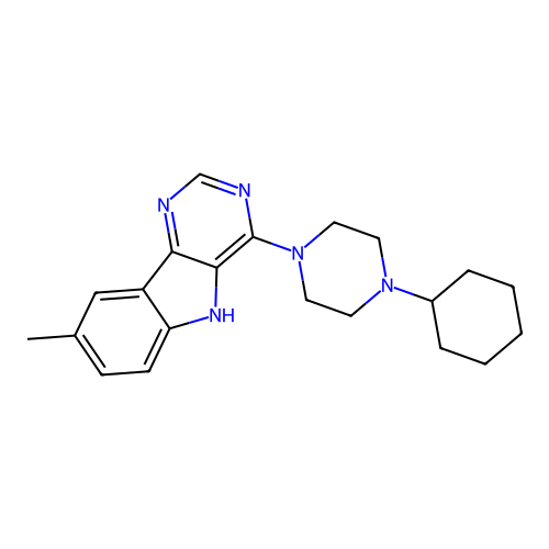 4-(4-cyclohexylpiperazin-1-yl)-8-methyl-5H-pyrimido[5,4-b]indole structure