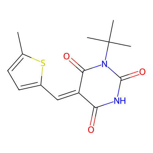 (5Z)-1-tert-butyl-5-[(5-methylthiophen-2-yl)methylidene]-1,3-diazinane-2,4,6-trione structure