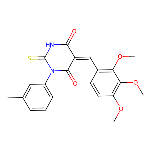 (5Z)-1-(3-methylphenyl)-2-sulfanylidene-5-[(2,3,4-trimethoxyphenyl)methylidene]-1,3-diazinane-4,6-dione structure