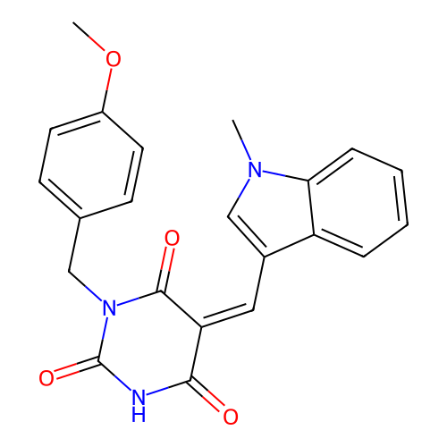 (5Z)-1-[(4-methoxyphenyl)methyl]-5-[(1-methylindol-3-yl)methylidene]-1,3-diazinane-2,4,6-trione structure