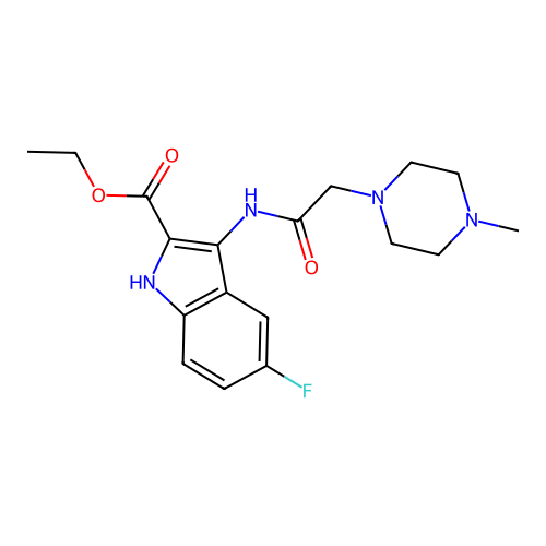 ethyl 5-fluoro-3-{[(4-methylpiperazin-1-yl)acetyl]amino}-1H-indole-2-carboxylate structure