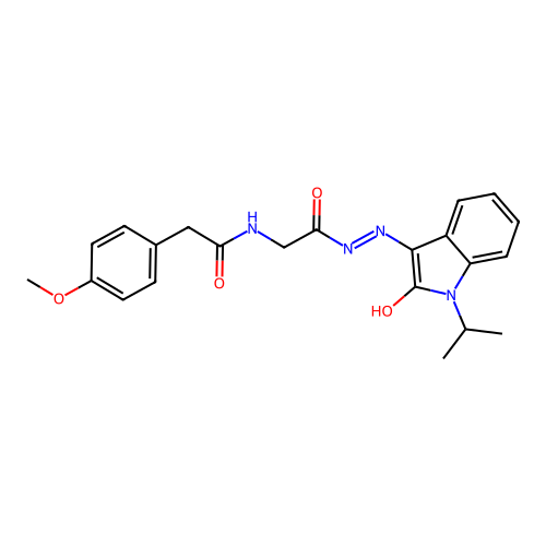 (Z)-N-(2-(2-(1-isopropyl-2-oxoindolin-3-ylidene)hydrazinyl)-2-oxoethyl)-2-(4-methoxyphenyl)acetamide structure