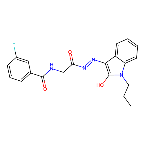(Z)-3-fluoro-N-(2-oxo-2-(2-(2-oxo-1-propylindolin-3-ylidene)hydrazinyl)ethyl)benzamide structure
