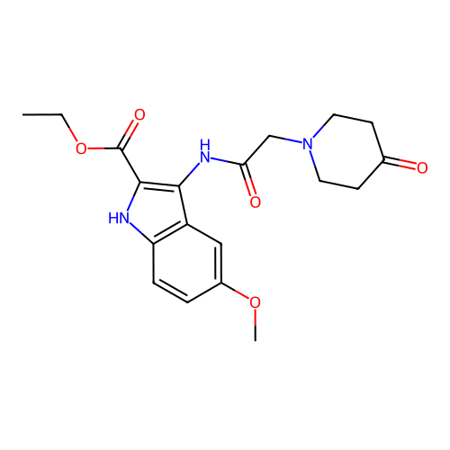 ethyl 5-methoxy-3-{[(4-oxopiperidin-1-yl)acetyl]amino}-1H-indole-2-carboxylate structure