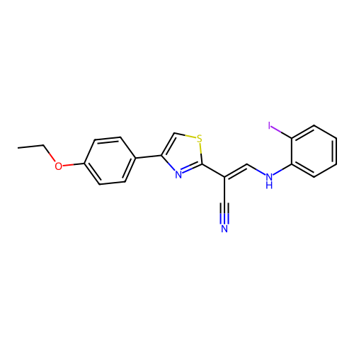 (2E)-2-[4-(4-ethoxyphenyl)-1,3-thiazol-2-yl]-3-[(2-iodophenyl)amino]prop-2-enenitrile structure