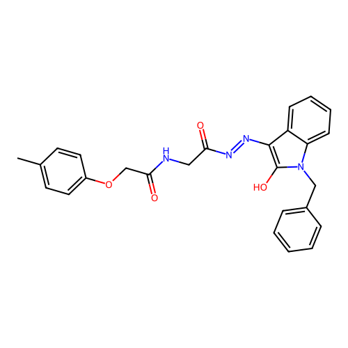 N-[(1-benzyl-2-oxo-indol-3-ylidene)amino]-2-[[2-(4-methylphenoxy)acetyl]amino]acetamide structure