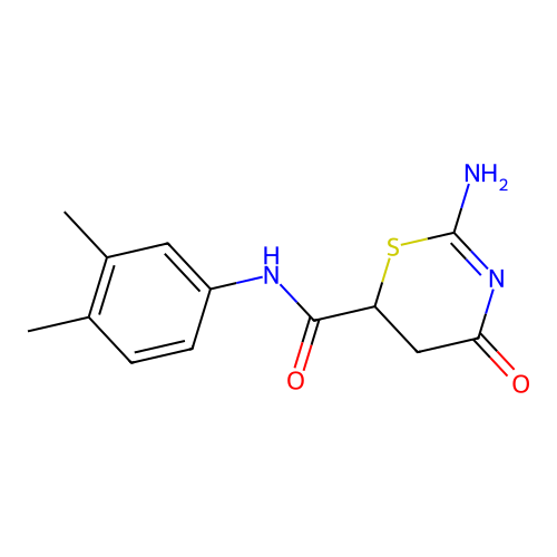 2-amino-N-(3,4-dimethylphenyl)-4-oxo-5,6-dihydro-4H-1,3-thiazine-6-carboxamide structure