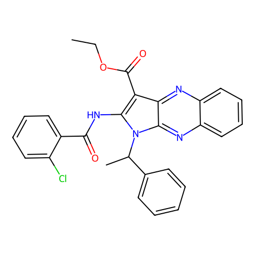 ethyl 2-(2-chlorobenzamido)-1-(1-phenylethyl)-1H-pyrrolo[2,3-b]quinoxaline-3-carboxylate structure