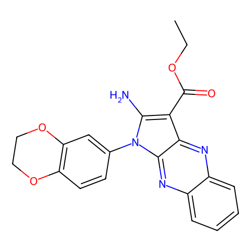 ethyl 2-amino-1-(2,3-dihydro-1,4-benzodioxin-6-yl)pyrrolo[3,2-b]quinoxaline-3-carboxylate structure