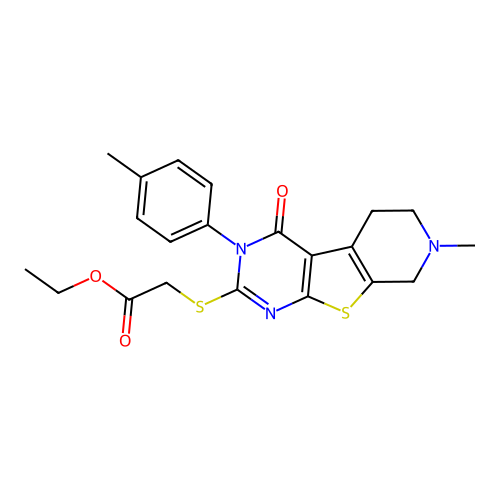 ethyl {[7-methyl-3-(4-methylphenyl)-4-oxo-3,4,5,6,7,8-hexahydropyrido[4',3':4,5]thieno[2,3-d]pyrimidin-2-yl]sulfanyl}acetate structure