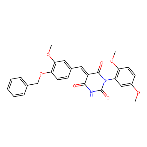 (5E)-1-(2,5-dimethoxyphenyl)-5-[(3-methoxy-4-phenylmethoxyphenyl)methylidene]-1,3-diazinane-2,4,6-trione structure
