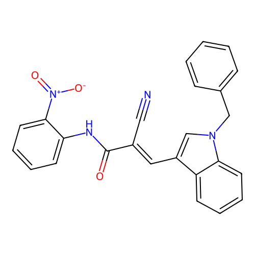 (2E)-2-cyano-N-(2-nitrophenyl)-3-[1-benzylindol-3-yl]prop-2-enamide structure