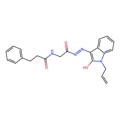 (Z)-N-(2-(2-(1-allyl-2-oxoindolin-3-ylidene)hydrazinyl)-2-oxoethyl)-3-phenylpropanamide structure