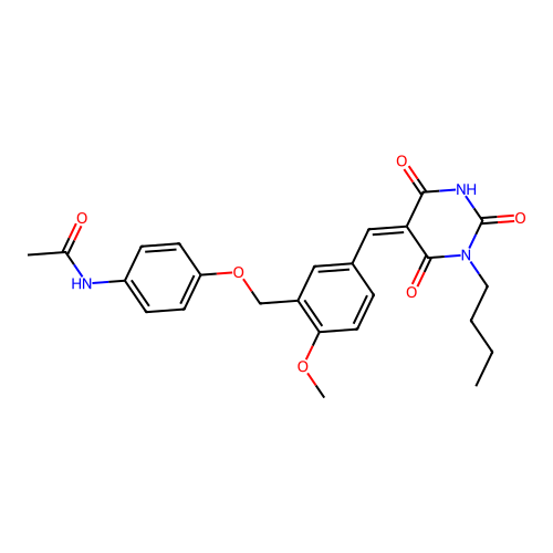 (Z)-N-(4-((5-((1-butyl-2,4,6-trioxotetrahydropyrimidin-5(2H)-ylidene)methyl)-2-methoxybenzyl)oxy)phenyl)acetamide structure