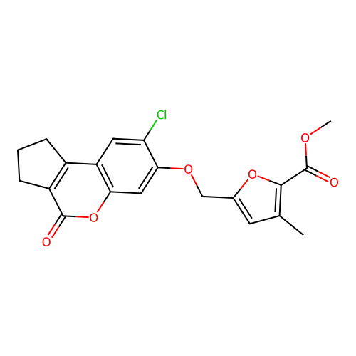 methyl 5-(((8-chloro-4-oxo-1,2,3,4-tetrahydrocyclopenta[c]chromen-7-yl)oxy)methyl)-3-methylfuran-2-carboxylate structure