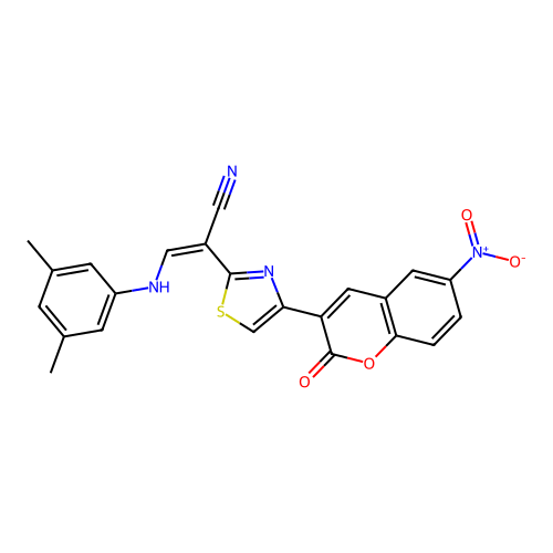 (2Z)-3-[(3,5-dimethylphenyl)amino]-2-[4-(6-nitro-2-oxo-2H-chromen-3-yl)-1,3-thiazol-2-yl]prop-2-enenitrile structure