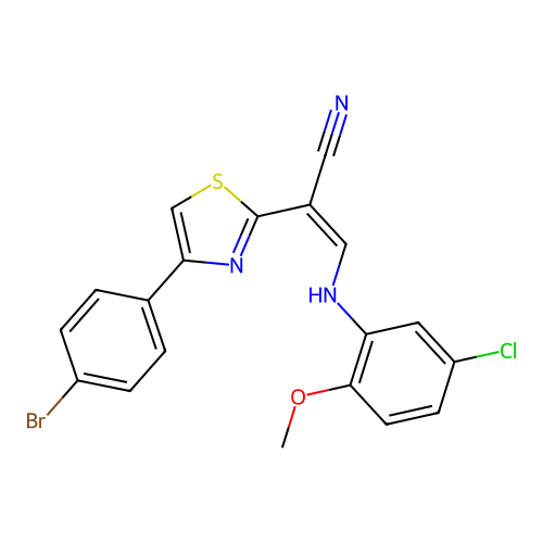 (2Z)-2-[4-(4-bromophenyl)-1,3-thiazol-2-yl]-3-[(5-chloro-2-methoxyphenyl)amino]prop-2-enenitrile structure