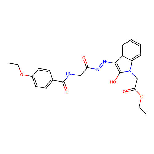 (Z)-ethyl 2-(3-(2-(2-(4-ethoxybenzamido)acetyl)hydrazono)-2-oxoindolin-1-yl)acetate structure