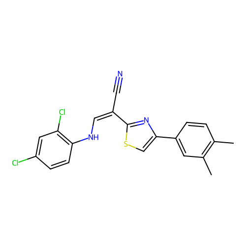 (Z)-3-((2,4-dichlorophenyl)amino)-2-(4-(3,4-dimethylphenyl)thiazol-2-yl)acrylonitrile structure