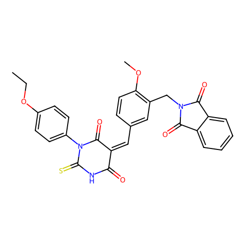 (Z)-2-(5-((1-(4-ethoxyphenyl)-4,6-dioxo-2-thioxotetrahydropyrimidin-5(2H)-ylidene)methyl)-2-methoxybenzyl)isoindoline-1,3-dione structure
