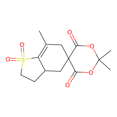 2',2',7-trimethyl-2,3,3a,6-tetrahydro-4H-spiro[1-benzothiophene-5,5'-[1,3]dioxane]-4',6'-dione 1,1-dioxide structure
