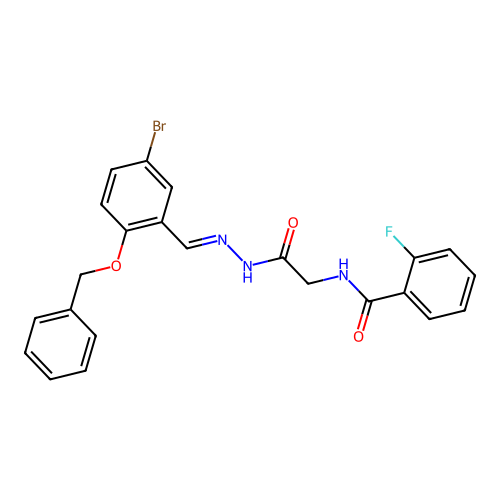 (E)-N-(2-(2-(2-(benzyloxy)-5-bromobenzylidene)hydrazinyl)-2-oxoethyl)-2-fluorobenzamide structure