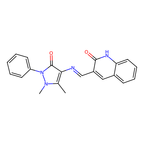 (3E)-3-[[(1,5-dimethyl-3-oxo-2-phenylpyrazol-4-yl)amino]methylidene]quinolin-2-one structure
