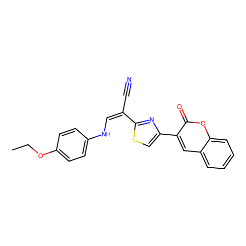 (Z)-3-((4-ethoxyphenyl)amino)-2-(4-(2-oxo-2H-chromen-3-yl)thiazol-2-yl)acrylonitrile structure