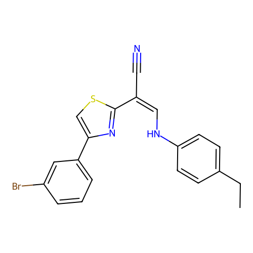 (2Z)-2-[4-(3-bromophenyl)-1,3-thiazol-2-yl]-3-[(4-ethylphenyl)amino]prop-2-enenitrile structure