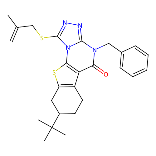 4-benzyl-8-(tert-butyl)-1-((2-methylallyl)thio)-6,7,8,9-tetrahydrobenzo[4,5]thieno[3,2-e][1,2,4]triazolo[4,3-a]pyrimidin-5(4H)-one structure
