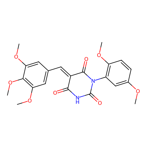 (5E)-1-(2,5-dimethoxyphenyl)-5-(3,4,5-trimethoxybenzylidene)pyrimidine-2,4,6(1H,3H,5H)-trione structure