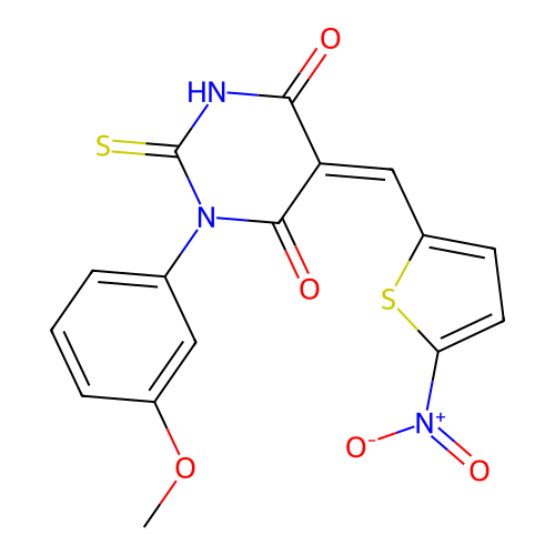 (5Z)-1-(3-methoxyphenyl)-5-[(5-nitrothiophen-2-yl)methylidene]-2-sulfanylidene-1,3-diazinane-4,6-dione structure