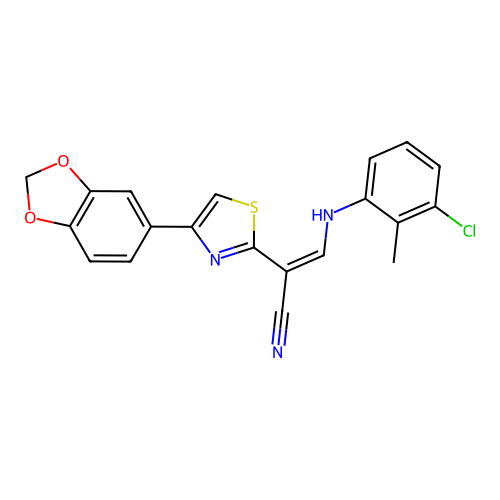 (2Z)-2-[4-(1,3-benzodioxol-5-yl)-1,3-thiazol-2-yl]-3-[(3-chloro-2-methylphenyl)amino]prop-2-enenitrile structure