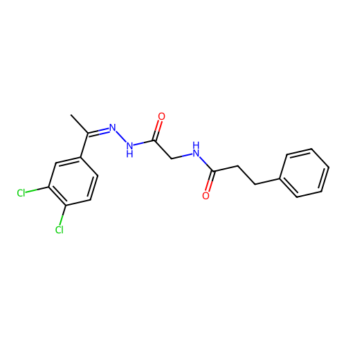 (Z)-N-(2-(2-(1-(3,4-dichlorophenyl)ethylidene)hydrazinyl)-2-oxoethyl)-3-phenylpropanamide structure